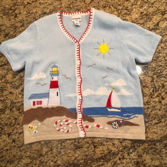 Breckenridge Womens Petite Medium Sweater Button Up Knit Cardigan Beach Short - Picture 2 of 7